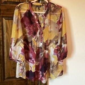 Nicole Miller Women's Blouse - Yellow, purple, Cream Abstract